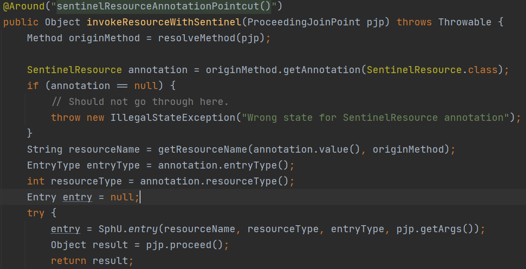  SentinelResourceAspect类中的调用 